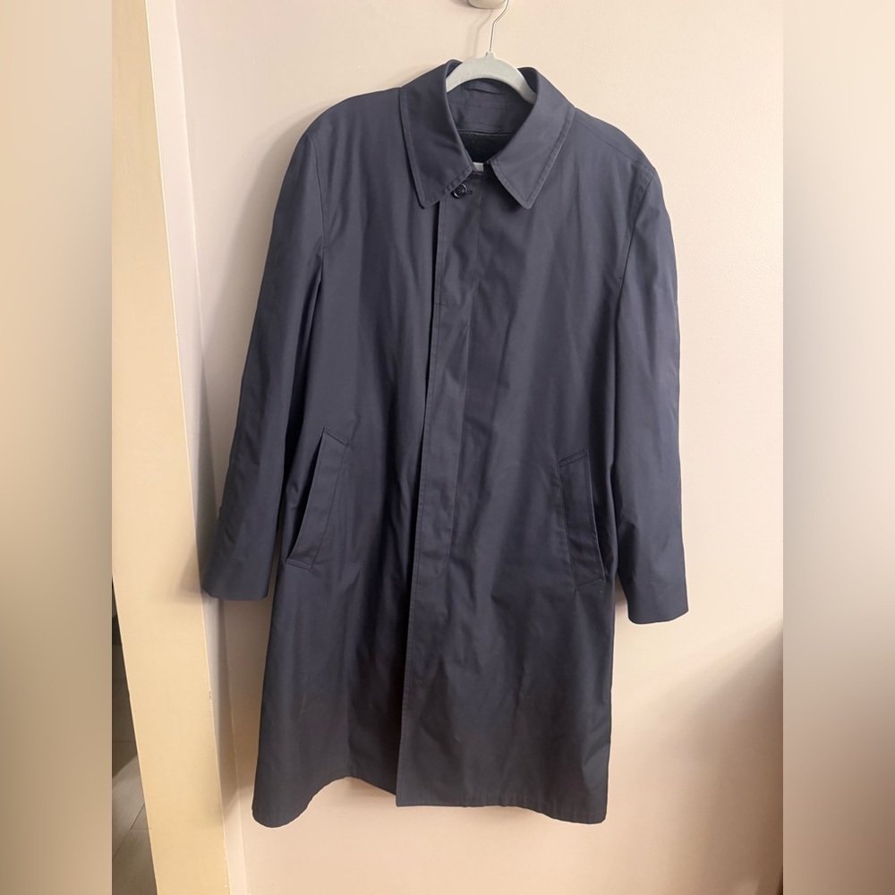 Vintage London Fog Trench Coat Mens 42 Reg Navy Removable Liner USA Classic